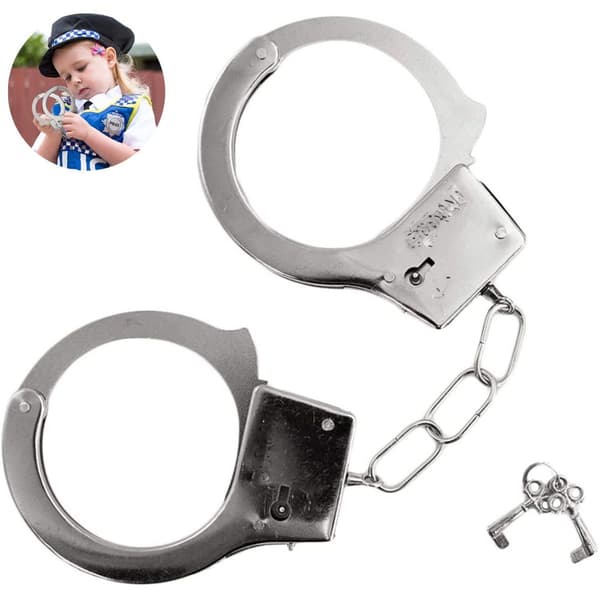 Toy Handcuffs with Key, Metal Handcuffs, Costume Accessory KLB