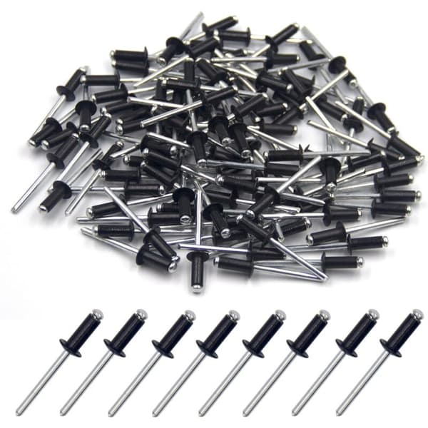 100 st Aluminium Blindnit 4,8 x 12 mm, Öppna Blindnit, Popnit, Förpackning med 100 st (Svart)
