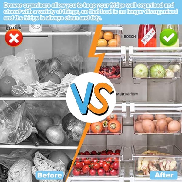 Refrigerator Organizer Transparent Storage Box Extendable Refrigerator Drawer for Fruits Vegetables, 32 * 21 * 12 cm