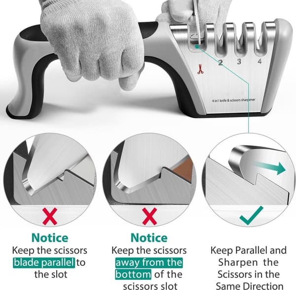 4-in-1 Knife Sharpener - Stainless Steel - Non-Slip Knife Sharpener - Pull-Through Sharpener - 4 Settings - With Non-Slip Base