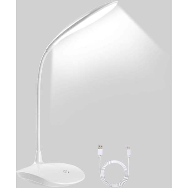 Skrivebordslampe, LED, USB, 6000k, hvid