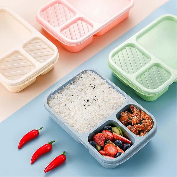 JiKaiX 4-pack 3-Compartment Lunch Box Microwave Safe Bento Box with Transparent Lid Food Grade Lunch Container