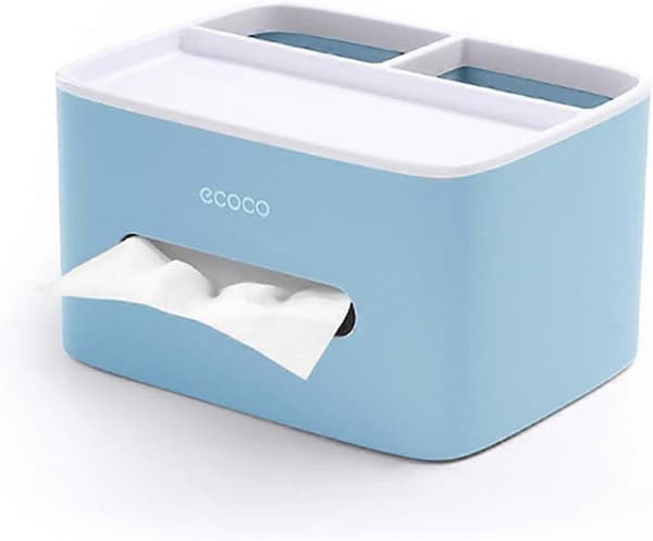 Multifunksjonell Tissue Box, Fjernkontroll- og Tissueholder, Organizer med Tissue Box Blå Blue