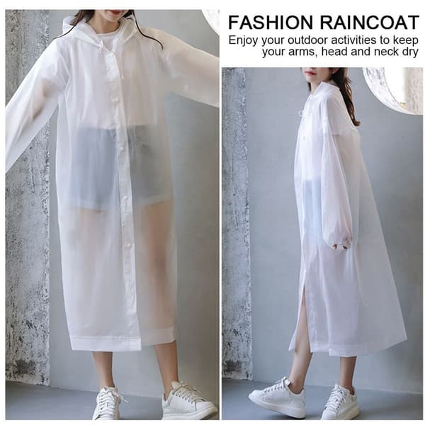 Adult Reusable Ponchos 2-Pack with Hood and Drawstring White KLB