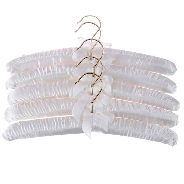 5x Polstrede Bøjler - Satin Materiale Hvid Vit white