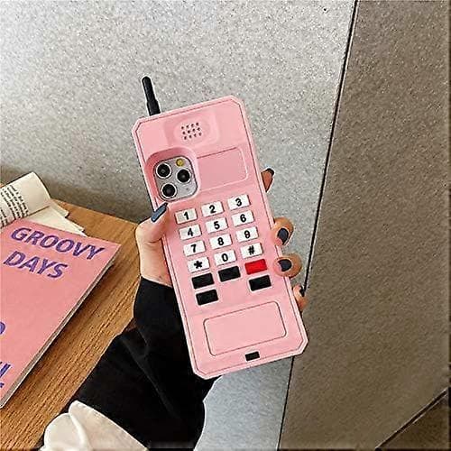 (Se titel för telefonmodell) iPhone 12 mini retro telefonfodral, 3D söt tecknad Kawaii (rosa)