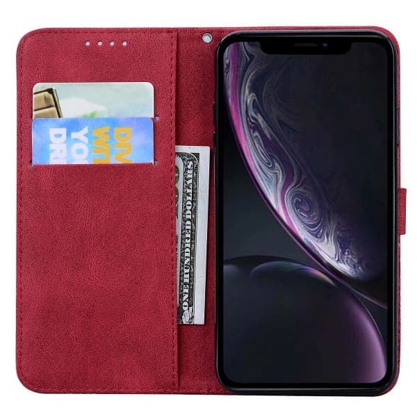 Etui kompatibelt med iPhone XR Retro Flip Lommebok Preget Sommerfugldeksel - Rød