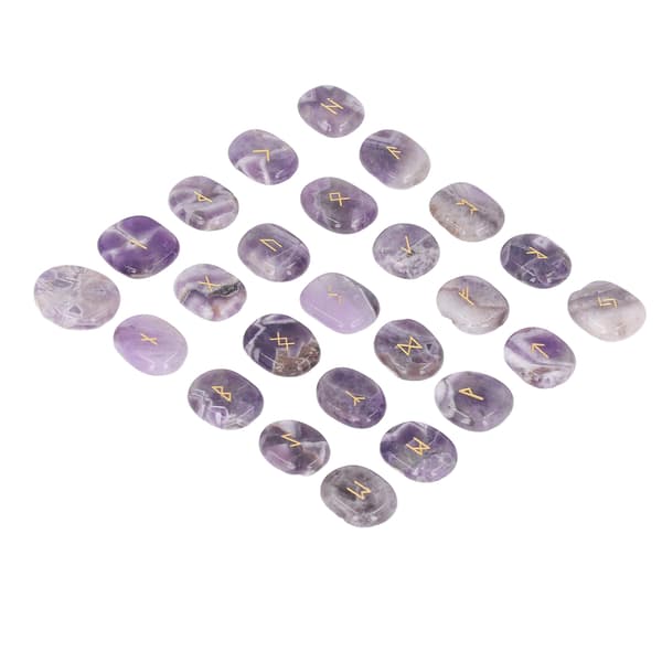 25 stk. naturlige runesten sæt glattere polerede indgraverede meditationssten sæt til spådom chakra healing ametyst