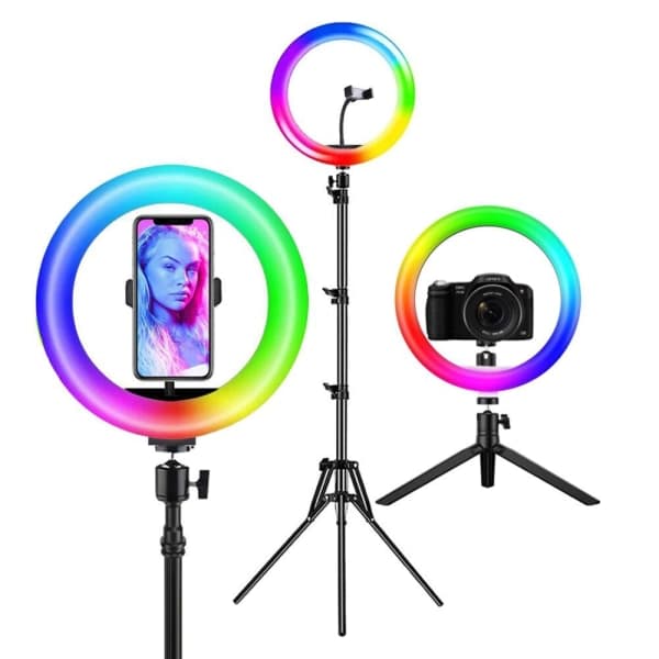 1. RGB selfie-lys 8 tommer, med to stativer
