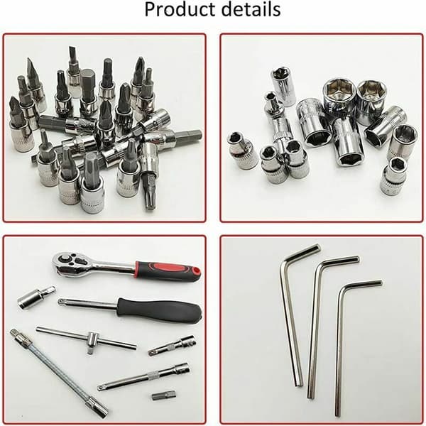 Socket wrench set with ratchet. 1/4 ratchet wrench. Sockets and boxes. Professional mechanical car tools. Used for bicycles. Motorcycle engine (46 pieces)