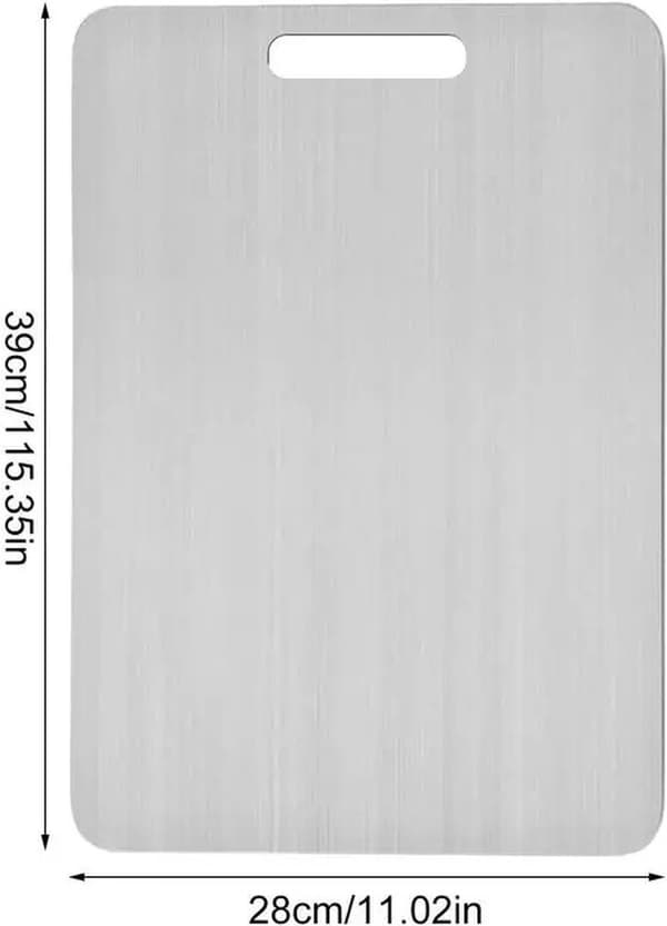 Titanium Cutting Board with Handle, Non-Porous Hygienic Surface, Dishwasher Safe for Meat, Vegetables, Fruit, Bread, Silver 40 x 28 cm