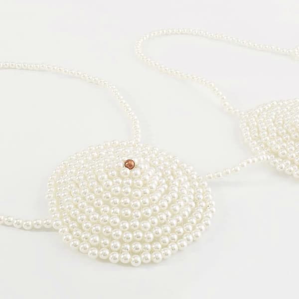 Perlehalskæde Undertøj BH Bikini Kæde BH Kropskæde Perle Bralette Top Hvid White