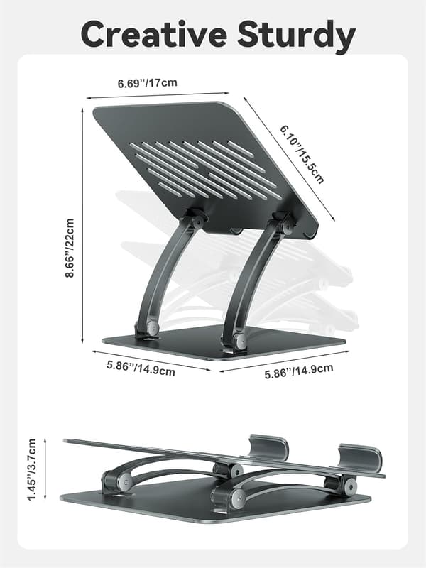 1 pc Tablet Holder, Dual Adjustable Aluminum Desk Stand, Compatible with 4.7-16.5\" iPads etc (Grey)