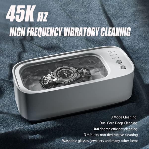 45000 Hz Ultralydsrenser – Multi Ultralydsrenser med 3 Rengøringstilstande, Ultralydsrensning til Briller & Smykker, Proteser Grå Gray