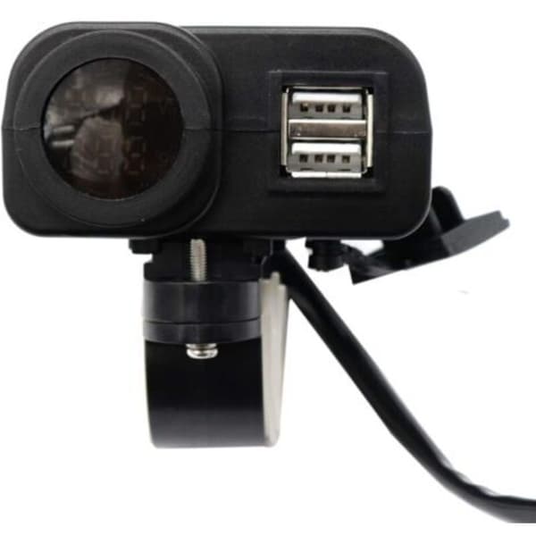 Motorcykel USB-oplader 12V 5V til 2.1A 12V Motorcykeloplader med LED-display Voltmeter Termometer
