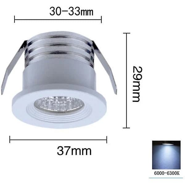 Sæt med 4 Mini Indbyggede LED-Spots, 3 W, Kold Hvidt Lys Hvid