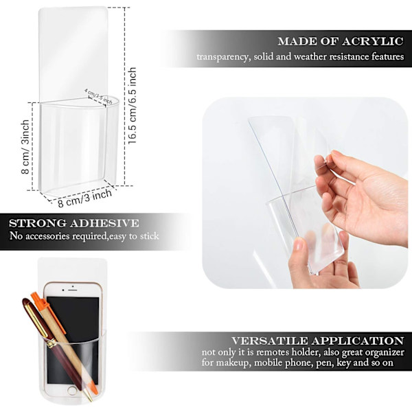 4 Pieces Wall Mounted Storage Boxes Transparent Remote Control Holder