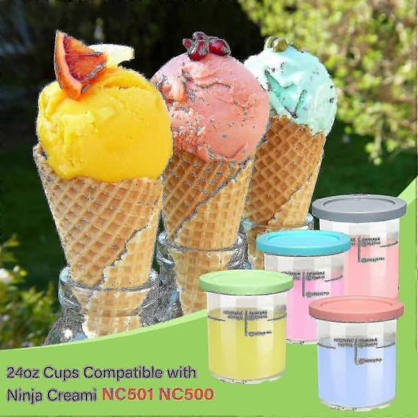For Ninja Creami Deluxe 4-pack Replacement Pints and Lid Set with Secure Locking Ribs Compatible with NC501 NC500 Series Ice Cream Maker Accessories