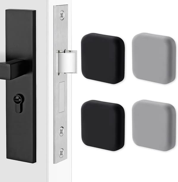 (Black x2, Grey x2) 4 Silicone Door Handle Wall Protectors, Square Wall Protector