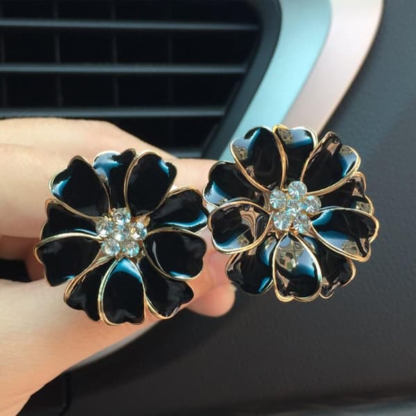 2-pack Daisy Blommor Biltillbehör Söta Bil Luftarom Bling Diamond Luftventilationsklämmor Bilinredning (Rosa)