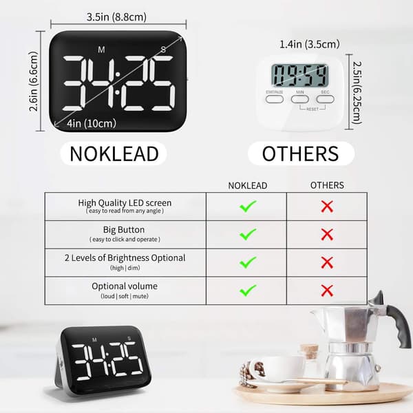 Digital kökstimer 4 tum stor LED-skärm magnetisk timer med