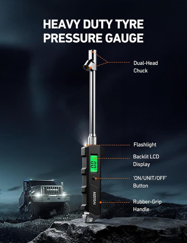 #Digital Dæktryksmåler 230 PSI RV Kraftig Dobbelt Hoved Rustfrit Stål#
