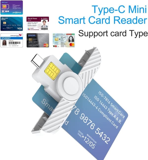 CAC Typ C-läsare, DOD Militär USB C Common Access CAC-kortläsare, USB Smartfold Typ C Smartkortläsare PIV CAC-läsare kompatibel med Windows,