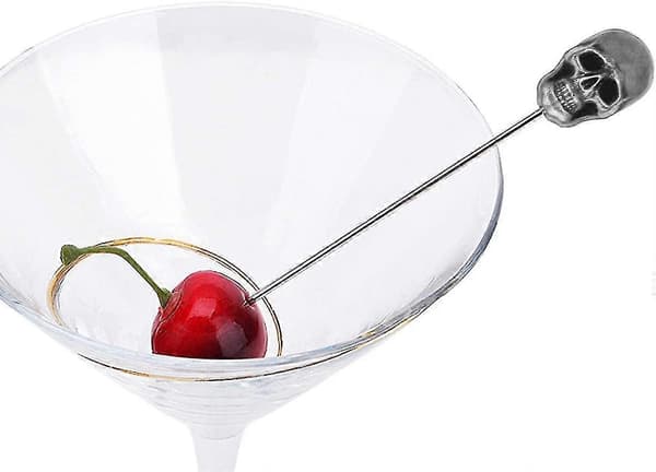 Drikkepinde med dødningehoved, 6 stk., rustfrit stål, genanvendelige frugtpinde til Halloweenfest - Sæt A