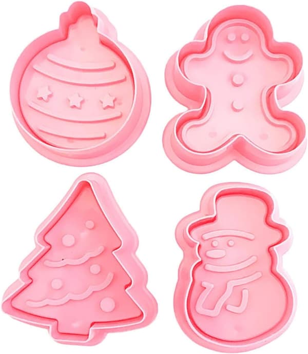 4 st 3D Julgran Snögubbe Lykta Pepparkaksgubbe Bakning