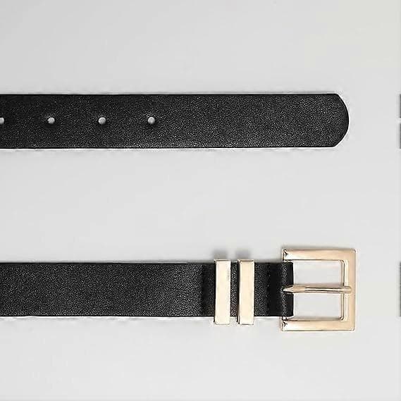 Læderbælte til damer til jeans, bukser, kjoler, modebælte til damer, firkantet guld-/sølvspænde, taljebælte til kvinder 94–104 cm