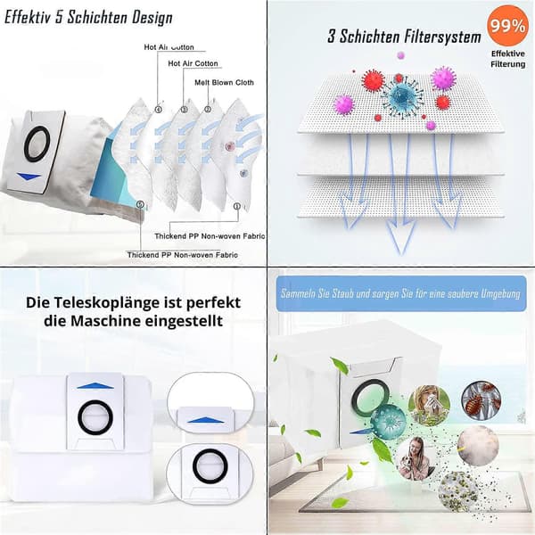 10-pak støvsugerposer til Ecovacs Deebot X1 Omni sugestation til Ecovacs Deebot X1 Omni, reservedele til