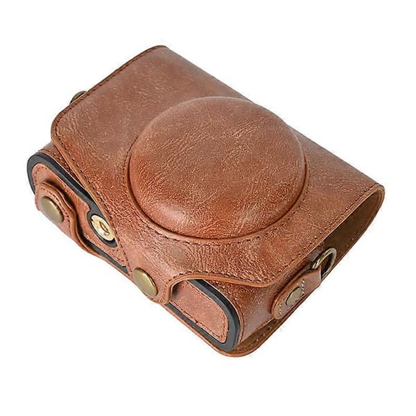 PU Leather Protective Case for Digital Camera Canon SX740 HS/ SX730/ SX720, with Shoulder Strap [DB] Brown Brown