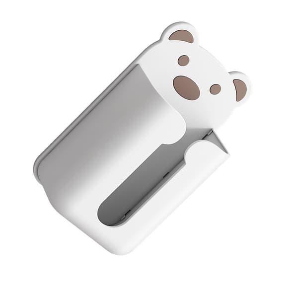 Wall Mounted Tissue Box Punch Free Cute Bear Pattern Plastic Tissue Holder for Home Bathroom White Bear Brown 0.6