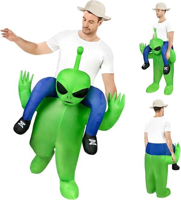 Uppblåsbar Alien-dräkt - Uppblåsbar Alien-kostym - Uppblåsningssystem ingår - Grön