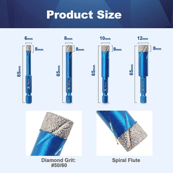 Diamantbor for fliser 6 6 8 10 12mm (5 stk) - BRSCHNITT Keramikk