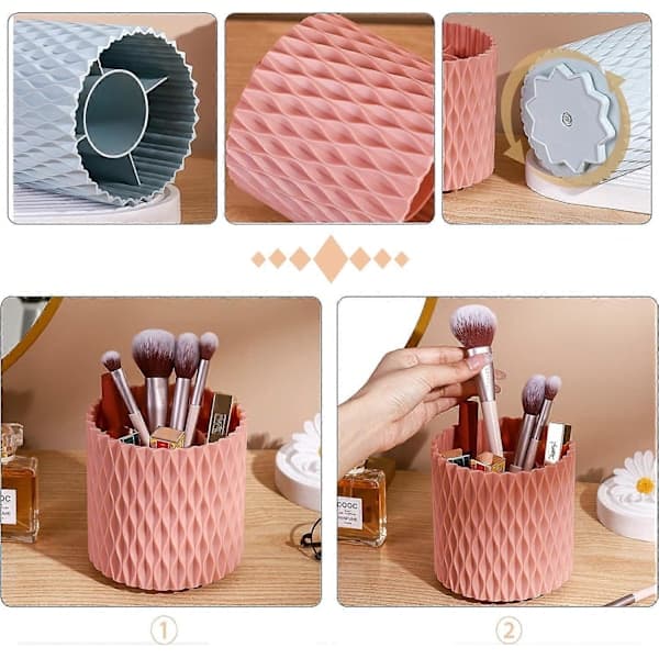 Makeupbørsteholder Makeupbørste Organizer 5 Rum Kosmetisk Opbevaring Makeupbørster Kop Makeupbeholder Opbevaring Roterbar Hvid