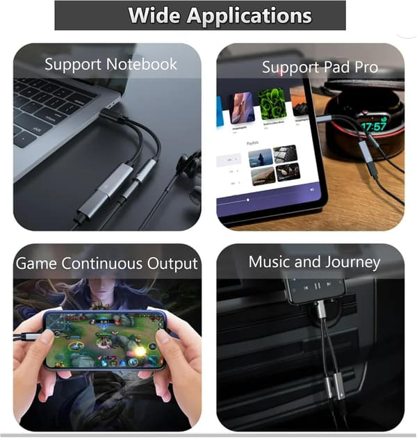USB-C til 3,5 mm Jack Hodetelefonadapter, 2-i-1 Type C Lydladekabeladapter, Flettet Type C Hodetelefonlydkabel
