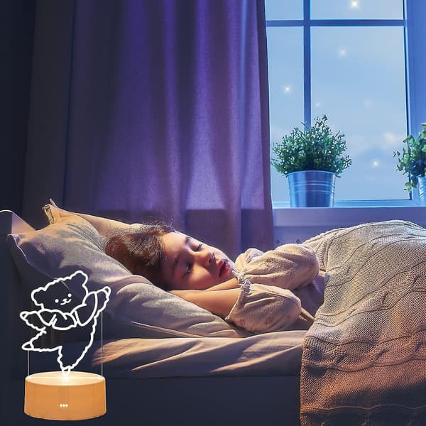 3D Bear Night Light - LED Mini Acrylic Night Light, Touch Switch USB/3AA Power Supply, Warm Light (Bear)