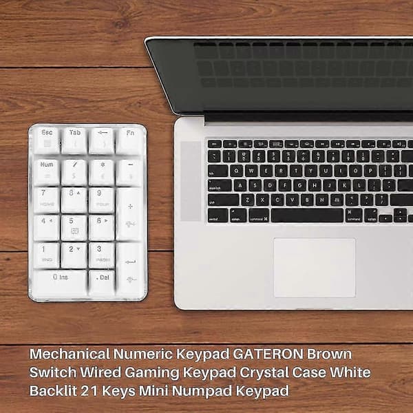Mechanical Numeric Keypad Gateron Brown Switch Wired Gaming Keyboard Crystal Case White Backlight 21 Keys