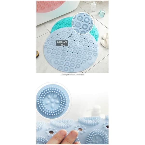 Brusemåtte, PVC Rund Massagebrusemåtte, Skridsikker Brusemåtte, Badekarrmåtte, 55x55cm, Blå