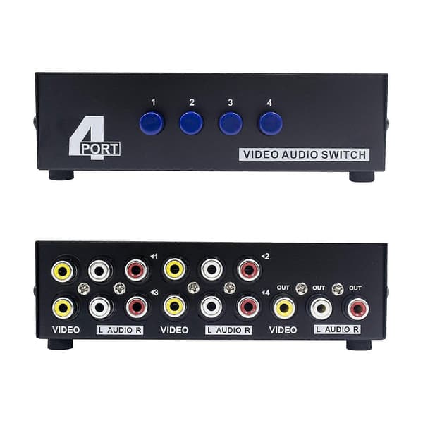 4-ports AV-switch RCA-switch 4 ind 1 ud komposit video L/R lydvælgerboks til DVD STB spillekonsol