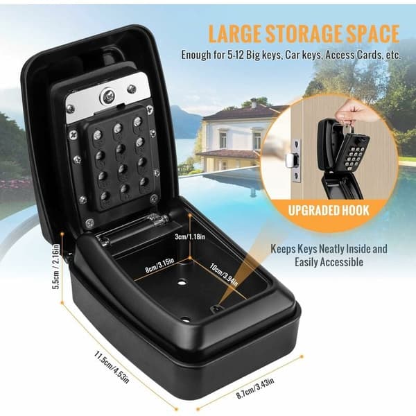 Outdoor Security Key Box Large Wall Mounted Waterproof Rustproof 12-Digit Code for Home Garage School