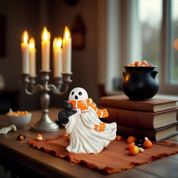 Cute Ghost Holding a Kitten Halloween Decorations