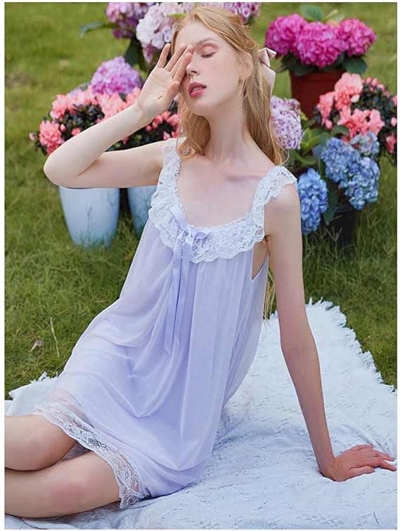 Damepyjamas blonder pyjamas Victoria retro pyjamas uformell pyjamas, lys lilla, XL