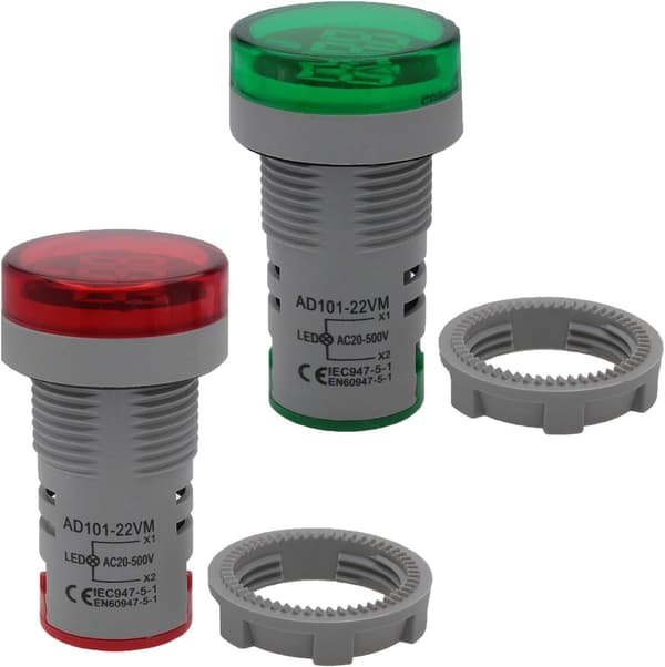 Rund LED Spänningsmätare Indikator – AC20-500V, 22 mm Digital Volt