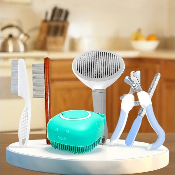 6-Piece Pet Grooming Set: Bathing, Massage, Brushing & Cleaning Tools, Complete Kit for Cats and Dogs