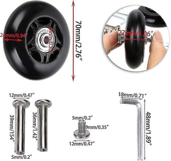 2 stk. Kuffert Hjul Erstatningshjul Leje Reparation Til Bagage Kuffert 70*24mm, sort