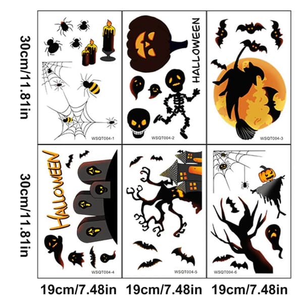 Halloween Window Decoration, Window Decals, Gravestone, Castle, Spider, Moon, Witch Window Decals