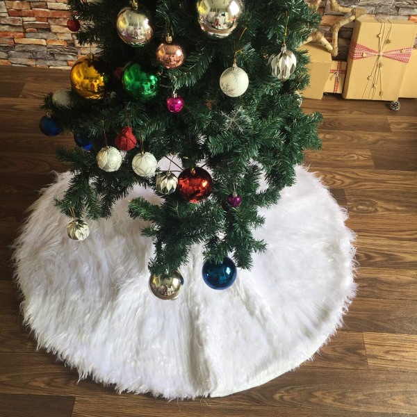 Vit plysch träd kjol med guld Snowflake Holiday Party dekoration 35 tum