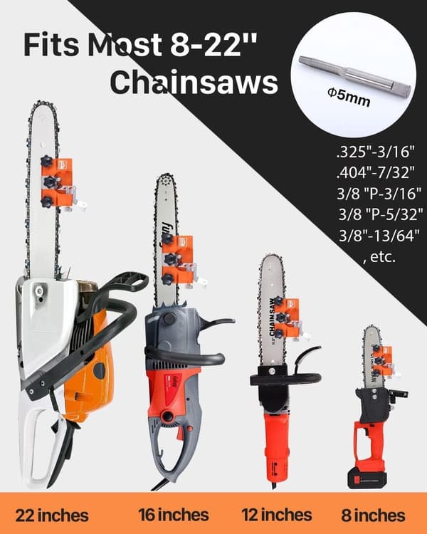 Chainsaw Chain Sharpener, Hand Crank Tool with 5 Grinding Heads, 30° Positioning, for Chainsaw Maintenance, Yellow